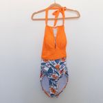 B2Prity Womens Swimsuit Size M Orange Blue Floral Halter One Piece Retro Summer Size M Photo 1