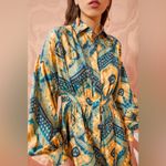 Ulla Johnson Jude Green Constellation Shirt Dress Size 0 Shibori Silk Tie Waist Photo 1