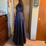 NWOT Pomuyoo navy blue satin spaghetti strap prom dress size 0 lace up back Photo 3