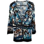 Alberto Makali  Blue, White & Brown Printed 3/4 Sleeve Shirtigan Size L‎ Photo 0