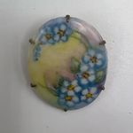 Vintage Hand Painted Porcelain Floral Brass Back Brooch Pin Blue Photo 6