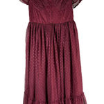 Lulus Sweet Amor Burgundy Tulle Swiss Dot Tiered Bustier Midi Dress Size M Photo 0