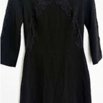 Sandro Paris Riri Mini Shift Dress Size 1 Black Lace Insert Minimalist Preppy Photo 0