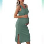 Ekouaer NWT  Maternity Rib Knit Side Slit Bodycon Dress Mint Green size S Photo 1