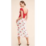 For Love & Lemons Wilma Midi Skirt Cherry Rose Print White Drawstring Ruched Red Photo 3