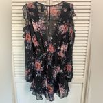 Rue 21  Sheer Floral Romper Long‎ Sleeve Black Pink Cold Shoulder Size L Photo 5