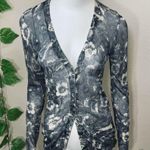 Vera Wang  Floral Gray Blue  Cardigan Blouse Photo 5
