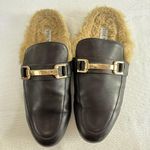 Steve Madden Black Leather Mules with Tan Fur Lining Photo 0