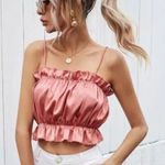 Free People Intimately Rose Blush Night Out Blouson Lace Crop Cami Top Sz Xs Photo 0