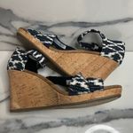 Toms  Women's Blue Black White Canvas Cork Wedge Comfort Sienna Sandals Sz 8.5 Photo 4