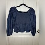 J.Crew Long Puff Sleeve Chambray Top Dark Wash Smocked Top Photo 1