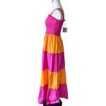 NWT COLOR BLOCK SMOCKED TIRED BOHEMIAN MAXI DRESS Pink Size M Photo 2