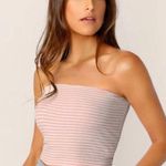 SheIn Pink And White Striped Strapless Top Photo 1