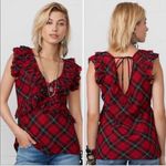 Denim & Supply Ralph Lauren  Red Tartan Plaid Ruffle Top Blouse Sleeveless, Sz M Photo 1