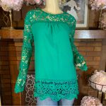 GREEN CROCHET TRIMMED LONG SLEEVE FASHION TUNIC (M) Size M Photo 2