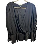 Eloquii Elements Black Faux Wrap Long Ruched Sleeves SZ 26 Office Chic Boho Photo 1