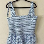 J.Crew Smocked Tie Shoulder Tank Top Floral in White and Blue NEW Size XL Photo 5