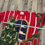 Vintage 3D knit ugly Christmas intarsia sweater with cat Red Size M Photo 3