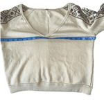 Free People  Embroidered Sleeve‎ V Neck Pullover Top Beige Bohemian Women's Photo 1