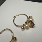 LCI Faux Pearl Bead Charm Hoop Pierced Earrings Gold Tone Signed Photo 4