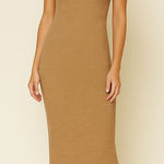 Commense Sleeveless V Neck Sweater Knit Midi Maxi Dress Neutral Brown Tan Small Photo 0