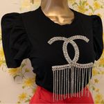 Rhinestone embellished short sleeve top in black size S Photo 3