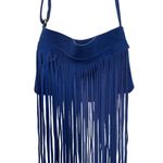 Women’s Blue Leather Fringed Crossbody Purse Photo 1