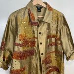 iOS Gold Sequin Silk Sequin Seashell Button Shirt Size Medium Photo 2
