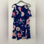 Kaari Blue NWT size S blue pink grey floral cold shoulder A-line dress V Neck Photo 2