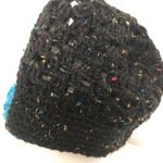 Beanie Hat Crocheted Flower Floral Confetti Speckled Handmade Black Blue Photo 3