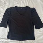 SheIn NWOT-Black V-Neck Ribbed Puff Sleeve Top Photo 0