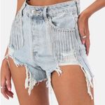 Adika  Rhinestone Fringe Cutoff Denim Shorts Blue XS Photo 0