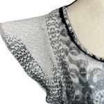 One World Medium Tunic Top Floral Semi-Sheer Flutter Sleeve Shark-Bite Stretch Photo 3