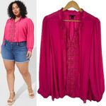 Torrid  Womens Chiffon‎ Clip Dot Ruffle Neck Tie Front Top Sz 2X Pink Crochet Photo 1