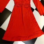 Vintage 70s Dolphin California Fit & Flare Dress Crochet Knit Cut Out Tomato Red Size XS Photo 5