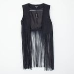 EXPRESS NWT Womens Suede Fringe Sleeveless Vest Size S Black Cowgirl Western Photo 1