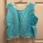 Bob Mackie  Wearable Art Turquoise Blue Tank Embroidered Hem XL Old Money Linen Photo 1