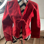 Newport News Vtg  Blazer Jacket Wmn 12 Red Suede Leather Boho Festive Western Photo 0