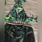 Green Leaf Print Bikini Set with Black Mesh Skirt Size 2X Photo 8