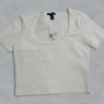 Forever 21 NWT Crop Top Shirt Womens L Cream Ribbed Short Sleeve Sweater Photo 0