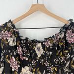 Guess  Dark‎ Floral Long Sleeve Pixxi Off The Shoulder Ruffle Tie Front Crop Top Photo 9