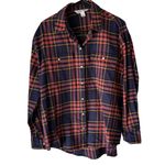 Old Navy  Boyfriend‎ Flannel Shirt M Plaid Navy Red Yellow 100% Cotton Photo 0