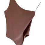 NWT Fanco Ribbed‎ One Shoulder Bodysuit, Small Tan Photo 0