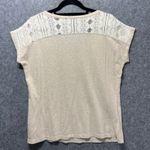 Bob Timberlake  Lace Shoulder V-Neck Knit Top Beige Short Sleeve Tee Women's L‎ Photo 5