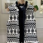 Talbots  Black White Fair Isle Sweater Vest Fur Trim M Petite Photo 0