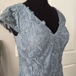 Azazie Dusty Blue Mermaid Sequin Tulle Laurie Romy Floor Cap Sleeve Formal Dress Photo 4