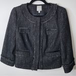 Halogen Nordstrom Black Gray Tweed Cropped Jacket with Pockets Chain Edge Medium Photo 1