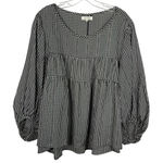 Max Studio  Black White Gingham Plaid Tiered Babydoll Puff Sleeve Blouse Large L Photo 0