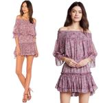 MISA Los Angeles Misa Castellar Floral Violet Pink Smocked Neck Ruffled Tiered Cottage Dress XS Photo 1