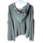 POL  Oversize Olive Green Chunky Knit Olive Sweater with Hoodie and Ties. Nubby Photo 3